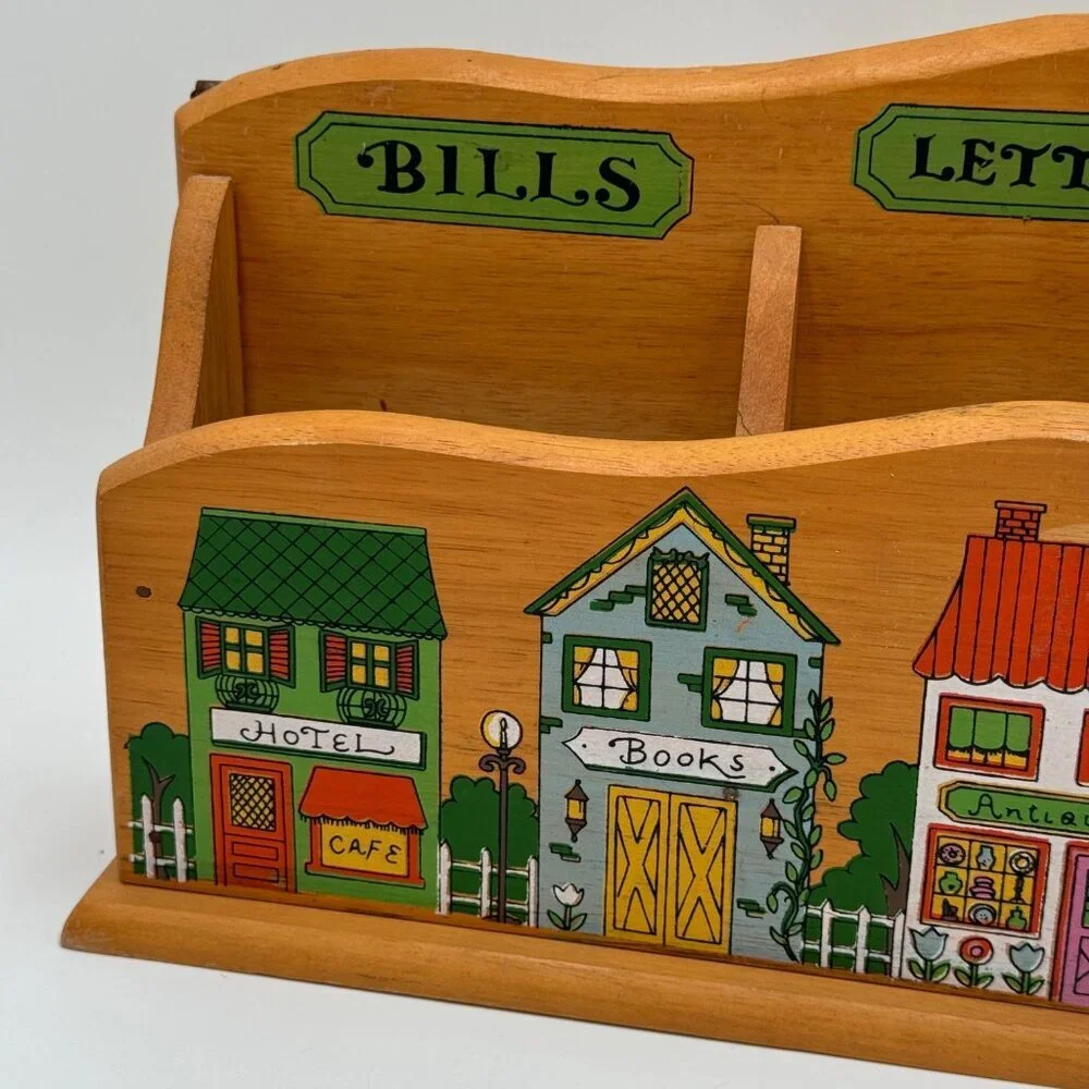 Vintage Wooden  Wall Hanging Letter Holder kitsch kitchen office